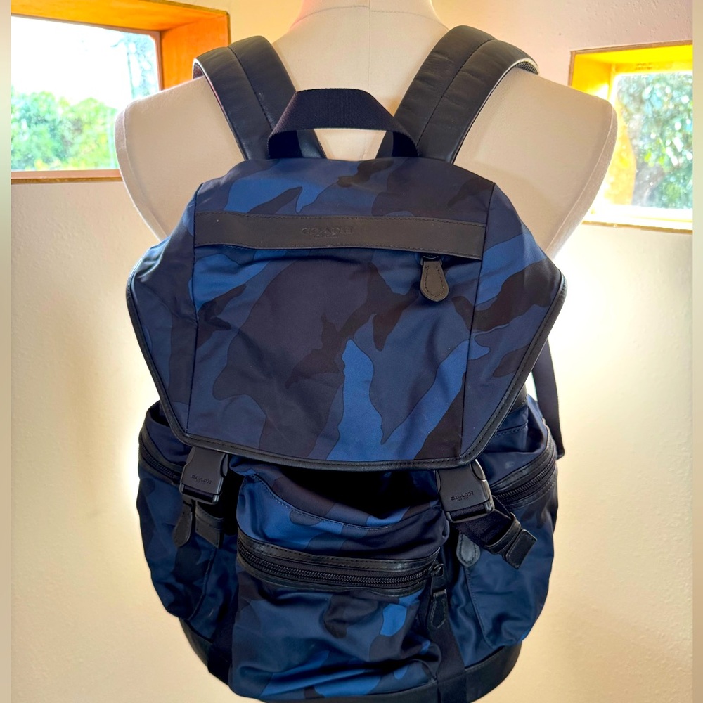 Coach Blue Camo Nylon & leather backpack  Style F54783